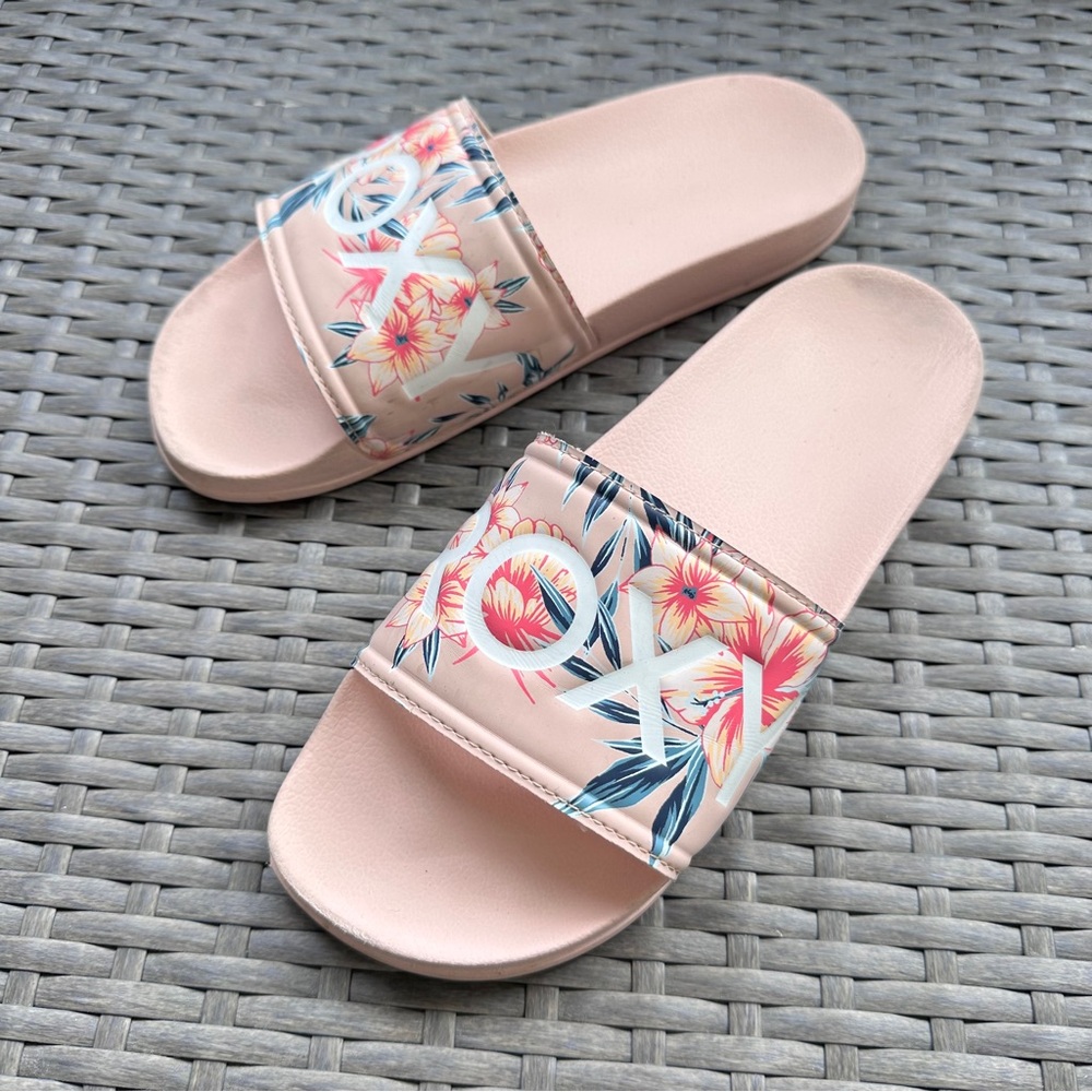 Roxy Women's Pink Floral Slide Sandals - Picture 4 of 6